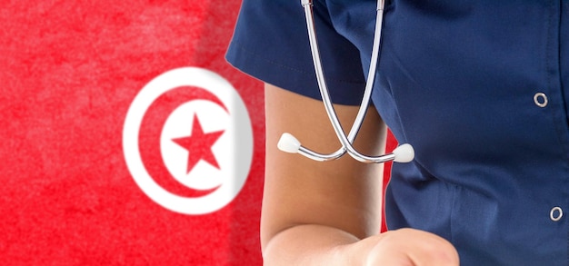 Modern private clinic building and medical staff in Tunisia