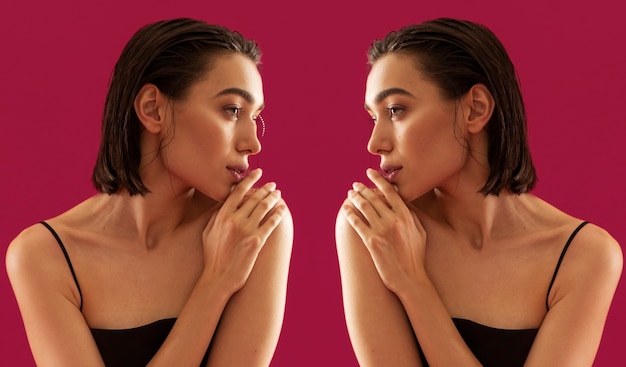 Surgeon consulting with patient about rhinoplasty in a modern clinic