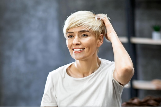 Patient smiling after hair transplant procedure in a clinic