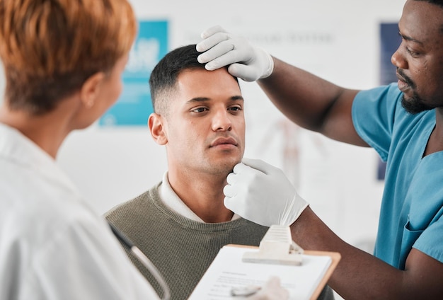 man smiling before and after hair transplant surgery in clinic