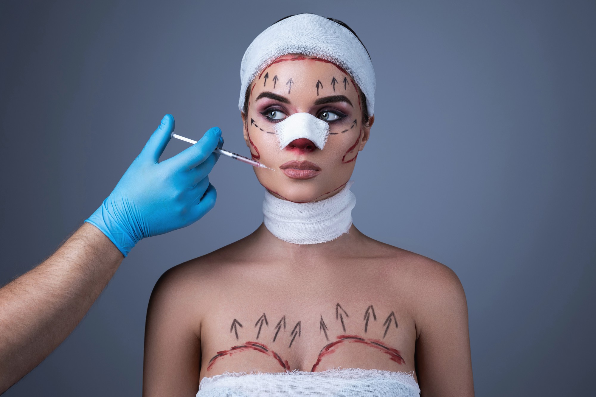 Smiling woman after plastic surgery in Tunisia with modern clinic background